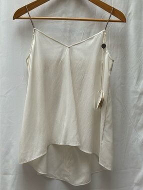 Brunello Cucinelli Cream V-Neck Silk High-Low Cami with Monilli Straps